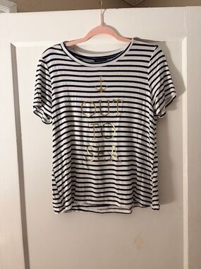 Pull&Bear Poolhouse Striped Nautical Tee “Out to Sea” Graphic Size Medium